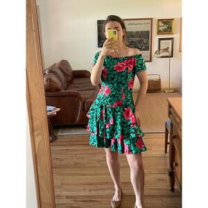 AJ Bari Vintage Cotton Ruffle Skirt Cocktail Dress